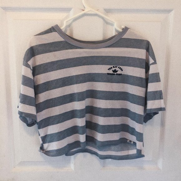 Pull&Bear The Bay Area Sailing Point graphic logo pastel stripe sailor crop top - Picture 2 of 3